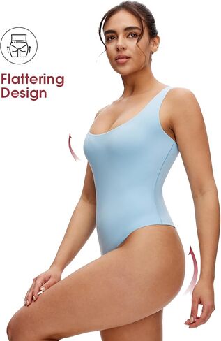 NANJI Sleeveless Tank Bodysuit for Women - Slim Fit Scoop Neck Thong Body Suit, Stretch Double Lined Tops Casual Going Out in Kuwait