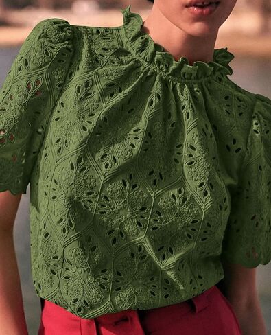 Prettygarden Womens Summer Tops 2025 العصرية قصيرة الأكمام العيينة مطرزة قمصان بلوزة غير رسمية أنيقة in Saudi Arabia