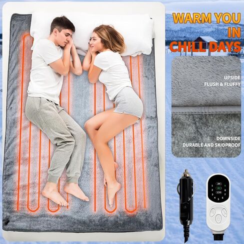 Car Electric Heating Blanket 12 Volt 72 Watts Sleeping Bag Heated Liner Portable Heated Mat for Car Truck SUV RV Camping Underblanket 9 Heat Setting 2/8/12H Timer Setting Machine Washable (63x59inch) in Saudi Arabia