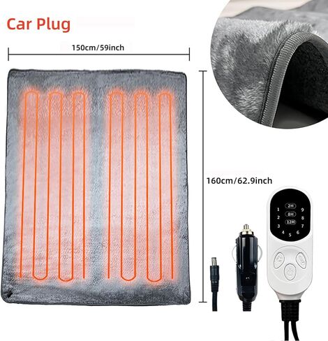 Car Electric Heating Blanket 12 Volt 72 Watts Sleeping Bag Heated Liner Portable Heated Mat for Car Truck SUV RV Camping Underblanket 9 Heat Setting 2/8/12H Timer Setting Machine Washable (63x59inch) in Saudi Arabia