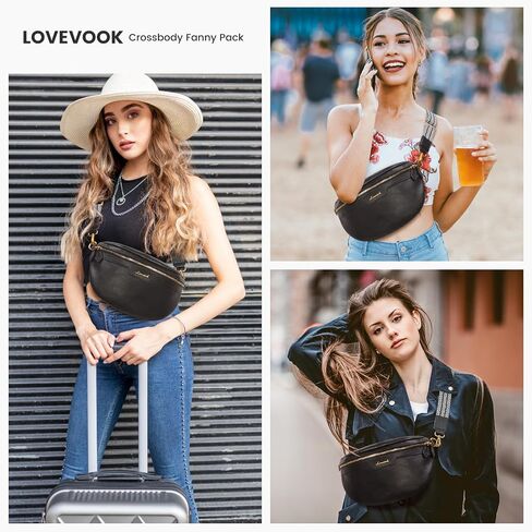 LOVEVOOK Fanny Packs for Women Cross Body, Vegan Leather Belt Bag for Women, Waterproof Sling Purse Fashion Waist Pack Designer Chest Bum Bag with Boho Style Strap in Saudi Arabia