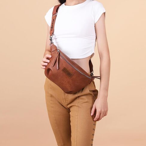 Wrangler Large Fanny Packs for Women Waist Bag Travel Belt Bags Crossbody Sling Purse Brown in Saudi Arabia