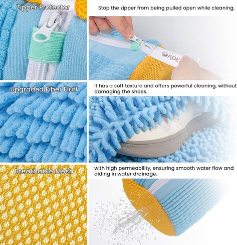 حقيبة غسالة للأحذية ، كيس أحذية غسالة ، كيس تنظيف أحذية الغسالة والغسالة مع الرمز البريدي ، الزغب الدقيق الطويل والسميك ، مناسب للأحذية الزرقاء المتعددة (2 مساءً ، أصفر أزرق) in Kuwait