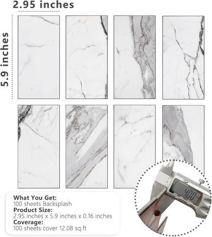 STICKGOO 100-Pieces Peel and Stick Backsplash, 3" x 6" PVC Wall Tile, Stick on Backsplash for Kitchen/Bathroom/Fireplace/Laundry Room in Kuwait