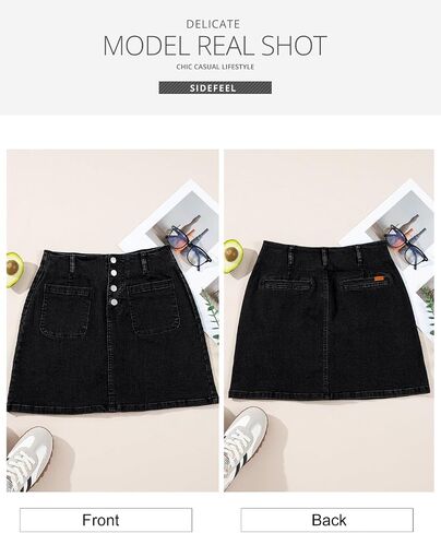 Sidefeel Women's Jean Skirt High Waist Summer Stretch Zimbaplatinum Denim Skirt Button Mini Skirt with Pockets in Saudi Arabia