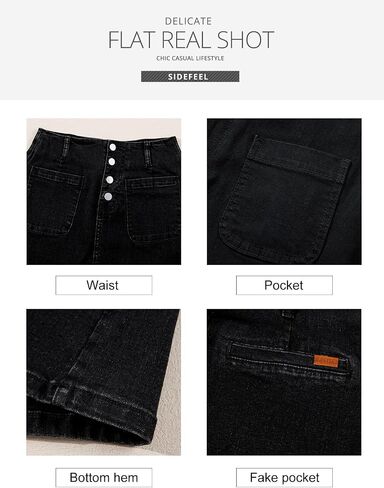 Sidefeel Women's Jean Skirt High Waist Summer Stretch Zimbaplatinum Denim Skirt Button Mini Skirt with Pockets in Saudi Arabia