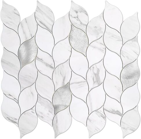 Tilingview 10-Sheet Peel and Stick Backsplash Tile for Kitchen, Self-Adhesive Mosaic Glossy Leaf Stick on Wall Tile with Gaps (Beige Yellow) in Saudi Arabia