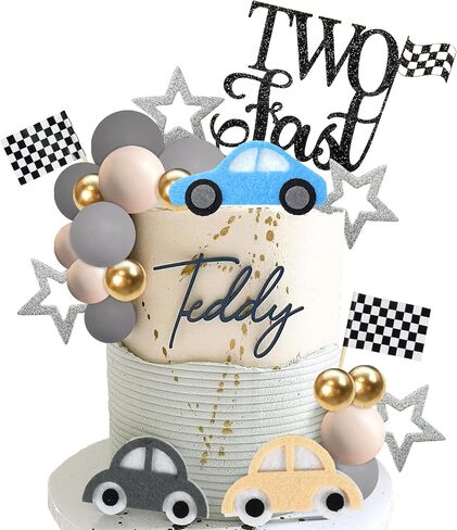 27 PCS Two Fast Cake Toppers Race Car 2nd Birthday Cake Decorations for Racing Car Checkered Flag Birthday Anniversary Party Decorations Supplies (01) in Saudi Arabia