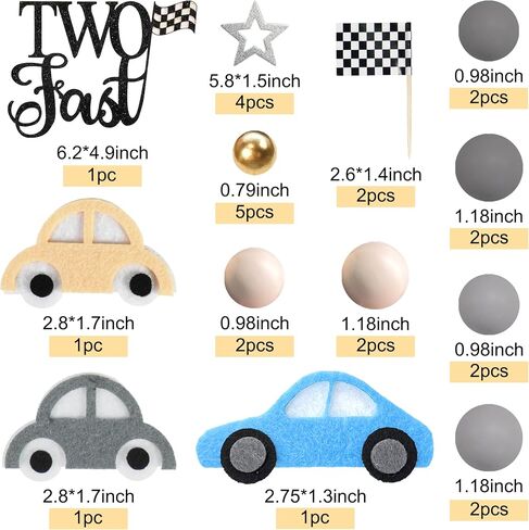27 PCS Two Fast Cake Toppers Race Car 2nd Birthday Cake Decorations for Racing Car Checkered Flag Birthday Anniversary Party Decorations Supplies (01) in Saudi Arabia