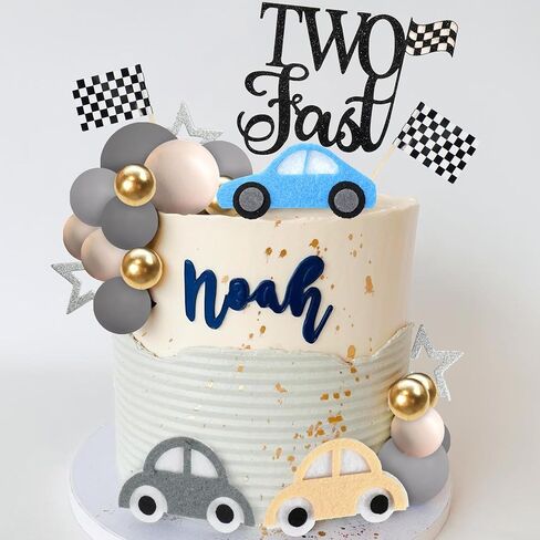 27 PCS Two Fast Cake Toppers Race Car 2nd Birthday Cake Decorations for Racing Car Checkered Flag Birthday Anniversary Party Decorations Supplies (01) in Saudi Arabia