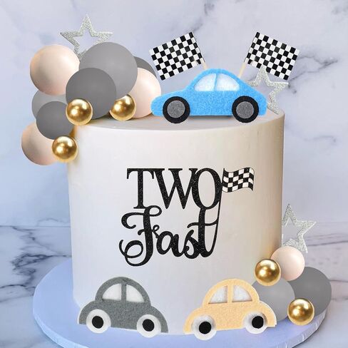 27 PCS Two Fast Cake Toppers Race Car 2nd Birthday Cake Decorations for Racing Car Checkered Flag Birthday Anniversary Party Decorations Supplies (01) in Saudi Arabia