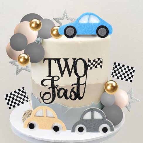 27 PCS Two Fast Cake Toppers Race Car 2nd Birthday Cake Decorations for Racing Car Checkered Flag Birthday Anniversary Party Decorations Supplies (01) in Saudi Arabia