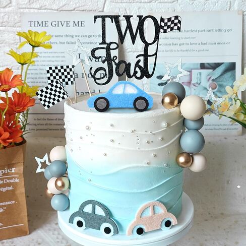 27 PCS Two Fast Cake Toppers Race Car 2nd Birthday Cake Decorations for Racing Car Checkered Flag Birthday Anniversary Party Decorations Supplies (01) in Saudi Arabia