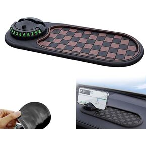 Multifunction Car Anti-Slip Mat Auto Phone Holder, Car Anti Slip Mat Phone Holder, Rotatable Anti Skid Car Dashboard Pad with Temporary Parking Numbe(1PCS - Black and White)