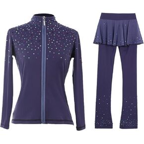 Girl's Ice Figure Skating Training Suit with Colorful Diamond Plush Premium Skating Training Clothes for Young Skaters