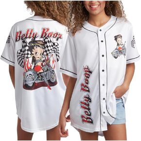 Betty Boop Women's Baseball Jersey - Vintage Novelty Button Down Uniform Top - Retro Jersey T-Shirt for Women (S-XL)