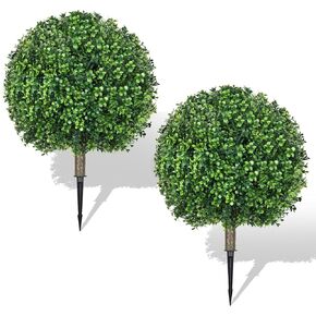 25.6" Artificial Boxwood Topiary Ball Trees: 2 Pack Fake Shrubs with Spike – UV Resistant & Fade Resistant Faux Bushes, Evergreen Artificial Plants for Indoor Outdoor Front Porch Garden