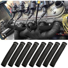8PCS Spark Plug Wire Heat Shield Sleeve, 2500° Spark Plug Wire Cover, Thermal Protection Insulator Sleeve, 6 Inch Spark Plug Boot Protector Wire Boots Wrap for SBC BBC 350 454