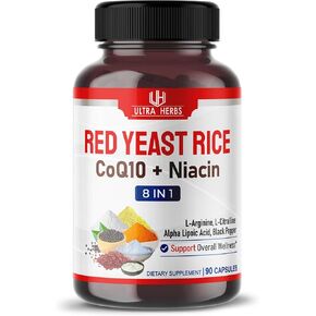 Ultra Red Yeast Rice CoQ10 - Promote Overall Health with Niacin, L-Arginine, L-Citrulline (90 Count (Pack of 1))
