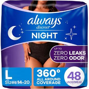 Always Discreet Overnight Adult Incontinence & Postpartum Bladder Leak Underwear for Women, Disposable, Large, 14 Count