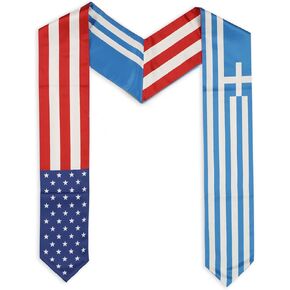 USA And Greece Flag Graduation Stole, Satin Embroidery Graduation Sash for International Students, 72 Inch Length.