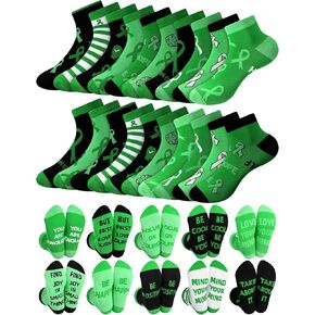30 Pairs Mental Health Awareness Socks Bulk Green Ribbon Athletic Ankle Unisex Casual Socks Novelty Motivational Faith Courage Hope Strength Mental Health Month Gifts Supplies