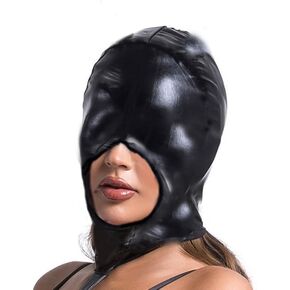 Sexy Mask with Open Mouth SM Play Mask Leather Bondage Hood (Black, XSmall)