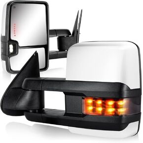 Towing Mirrors for 2003-2007 Chevy Silverado Avalanche Suburban Tahoe GMC Sierra Yukon Escalade with Power Heated Turn Signal Backup Light Pair Set(Textured Black)
