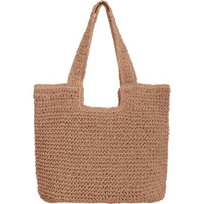 ALUWU Beach Bags for Women Summer Soft Large Woven Shoulder Purse Handbag, Beach Tote Straw Bag for Summer Vacation