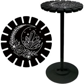 CRASPIRE Crystal Shelf Black Crystal Display Shelf Dowsing Pendulum Wheel Display Stand Witch Stuff Wooden Pendulum Holder Stand for Crystal Essential Oil Display (Moon and Crystal)