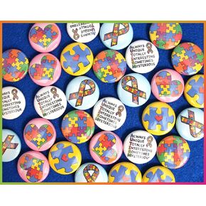 Autism Awareness Mini Buttons. (1" Pins, 30 piece set)