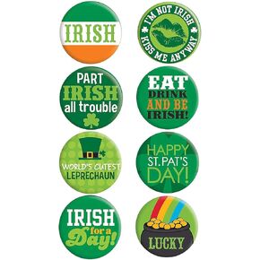 Amscan St. Patrick's Party Buttons Set of 8, 1 1/2" Each, Multicolor