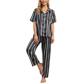 UMBY Silk Satin Pajamas for Women Set 2 Piece button down Soft Silk Pjs Sets Cozy Silky Pajama Short Sleeve in Saudi Arabia
