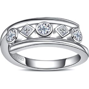 Moissanite Wedding Bands Engagement Rings D Color VVS1 Clarity 925 Sterling Silver 5 Stones Eternity Anniversary Band Moissanite Statement Wedding Ring for Women Men with Certificate