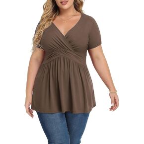 MK Shop Limited Plus Size Tops for Women Summer Dressy Sexy Curvy Tunic Flower Graphic tess Short Sleeve Tops Loose Deep V Neck Low Cut Maternity Blouse