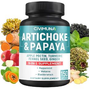 Artichoke Capsules with Artichoke, Papaya, Apple Pectin and More - 150 Capsules - for 5 Months Supply