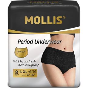 MOLLIS Disposable Period Underwear for Women, Postpartum Panties, Maternity Knickers Heavy Flow Leak Proof, Black,Large/XLarge, 8 Count