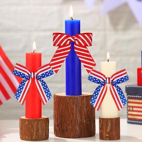 3pcs 4th of July Candles with Ribbon Patriotic Rustic Candle Decor Memorial Day Centerpieces Independence Day Table Decoration for Home Tables
