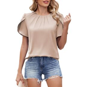 ZAFUL Womens Satin Tops Dressy Casual Elegant Tulip Short Sleeve Work Shirts Outfit Trendy Slik Blouse