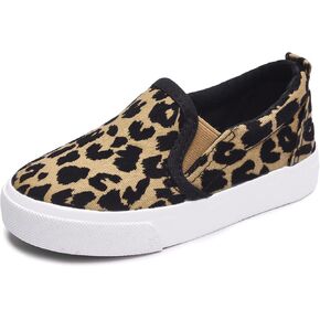 Boy's Girl's Leopard Print Canvas Sneakers Casual Slip On Loafers Kids Flat Shoes