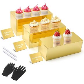 Risers Display Stands Buffet Racks, Food Racks for Buffets Hollow Bottom, White Acrylic Display Stands, Suitable for Displaying Desserts, Jewellery, Decorative Displays.3PCS 6''x7''x8''