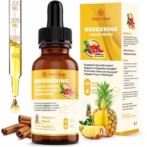 Berberine Supplement Liquid Drops, AMPK Berberine with Ceylon Cinnamon, Turmeric, Bitter Melon, 12 Organic Ingredients, 10X Strength Vegan Supplement for Immune & Digestive Support, 2 fl oz
