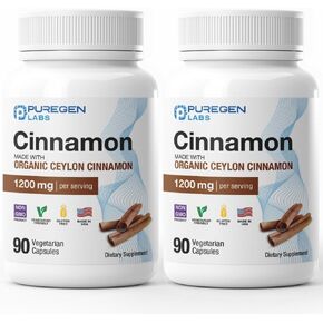 Puregen Labs Cinnamon Organic Cinnamon (Ceylon Cinnamon) 1،200mg تقدم 90 Caps Veggie - لا تضاف ضار | غير GMO | خالية من الغلوتين-صنع في الولايات المتحدة