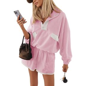 Women's Two Piece Short Sets Summer Lounge Sweatsuits Long Sleeve Outfits Travel Tracksuit with Pocket
