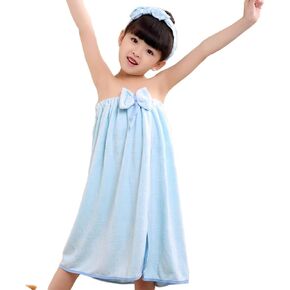 PURFUN Girls Soft Bath Towel Dress with Bowknot for 3.9-4.9ft, Kids Girls Elastic Water Absorbent Beach Towel Wrap Tube Dress