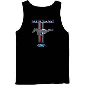 Ford Mustang Tank Top Pony & Stripes Logo Classic Retro Design Racing Performance Car Enthusiast Garage Authentic-Bl-M Black