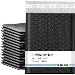 Proprobag Black Bubble Mailers 8.5 X 11 50 Pack, Strong Adhesion Self Sealing Padded Shipping Mailing Envelopes Bulk