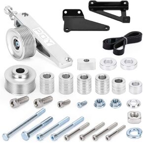 Adjustable EP3 Pulley Kit A/C & P/S Eliminator Kit With Belt Compatible with Honda 8th 9th Civic All K20 and K24 engines