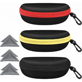 3 Pack Sunglasses Case Portable Travel Zipper Eyeglasses Case Hook With Cleaning Cloth