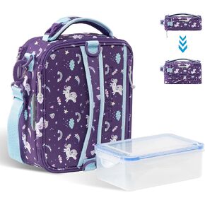 Everfun Expandable Lunch Box for Boys with Container, Insulated Bento Lunch Bag Reusable Water Resistant Lunch Tote Bag for School Dinosaur